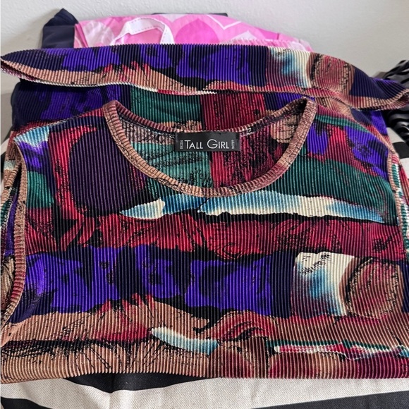 👚Exquisite Vintage Tall Girl Multi Coloured Pleated Sleeveless Top - Ladies L - Picture 8 of 16